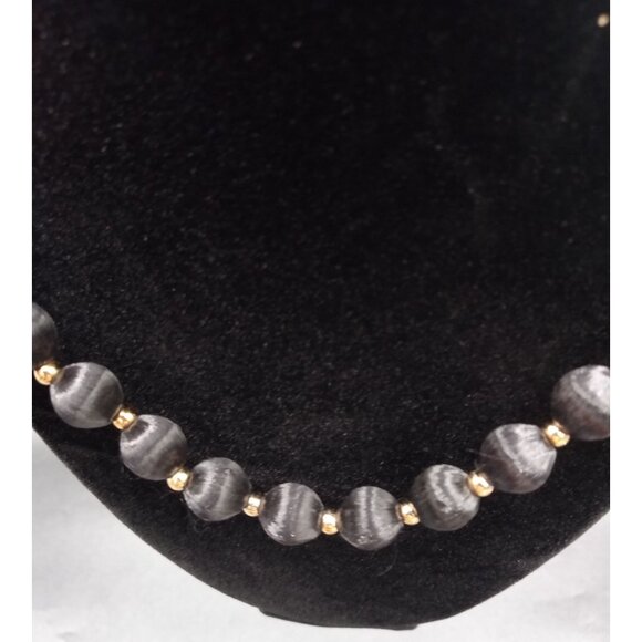 Gray Satin Silk Thread Beaded Necklace Vintage 1980s Korea 29 In Fashion Jewelry - Picture 2 of 14
